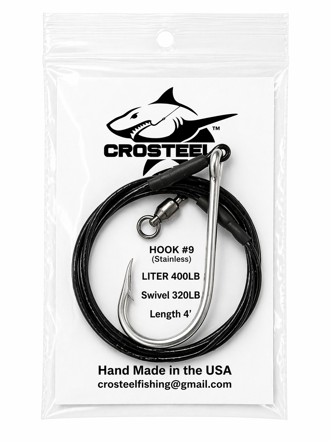 CROSTEEL 9/0 Braided Stainless steel nylon coated 400lb Leader with Mustad 3407 O'Shaughnessy hook