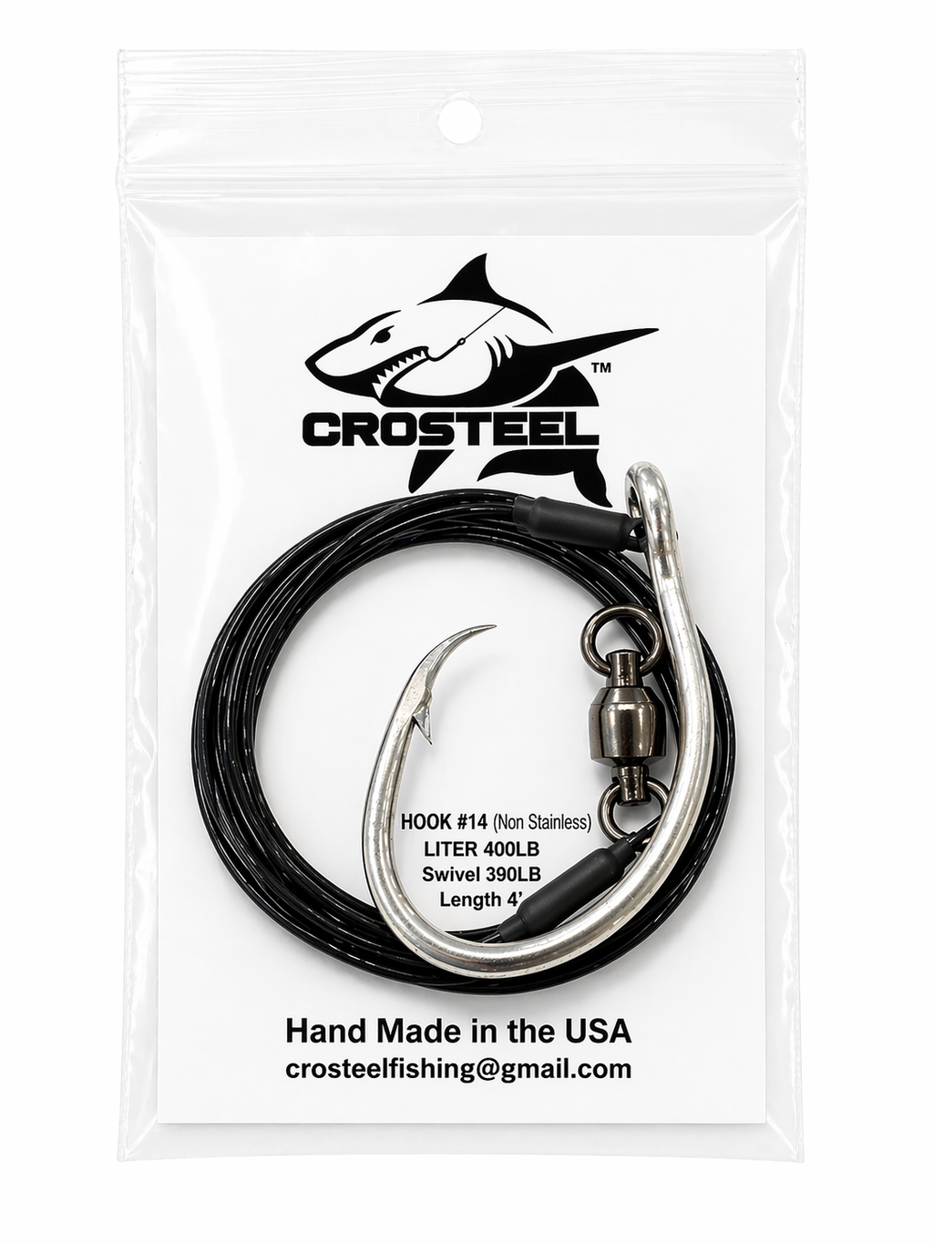 CROSTEEL 14/0 Braided Stainless steel nylon coated 400lb Leader with Mustad 39960 Circle Hook